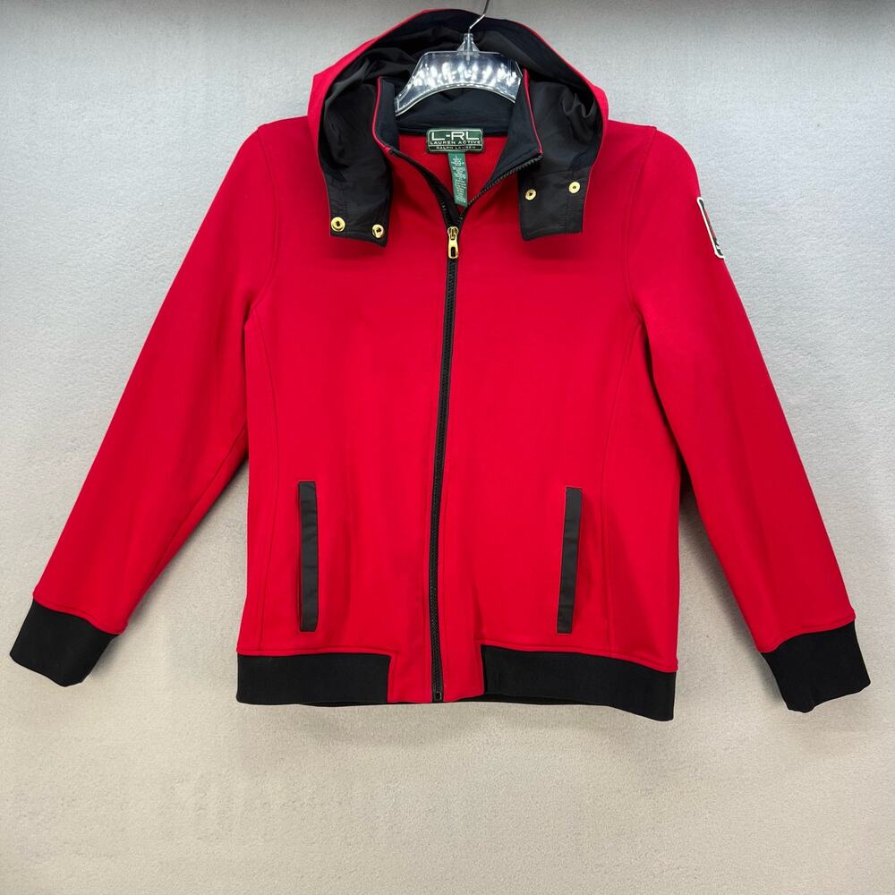 Ralph Lauren Active LRL Jacket Women's L Red Black Full Zip Hooded Preppy Luxury - Picture 1 of 12